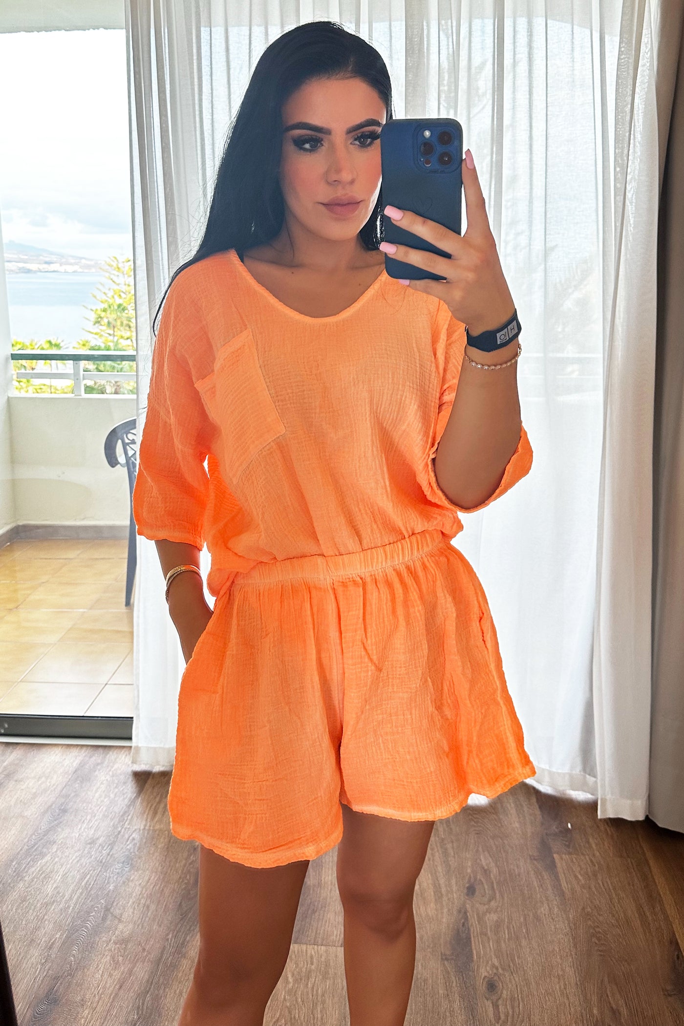 Cheesecloth Short Set - Orange