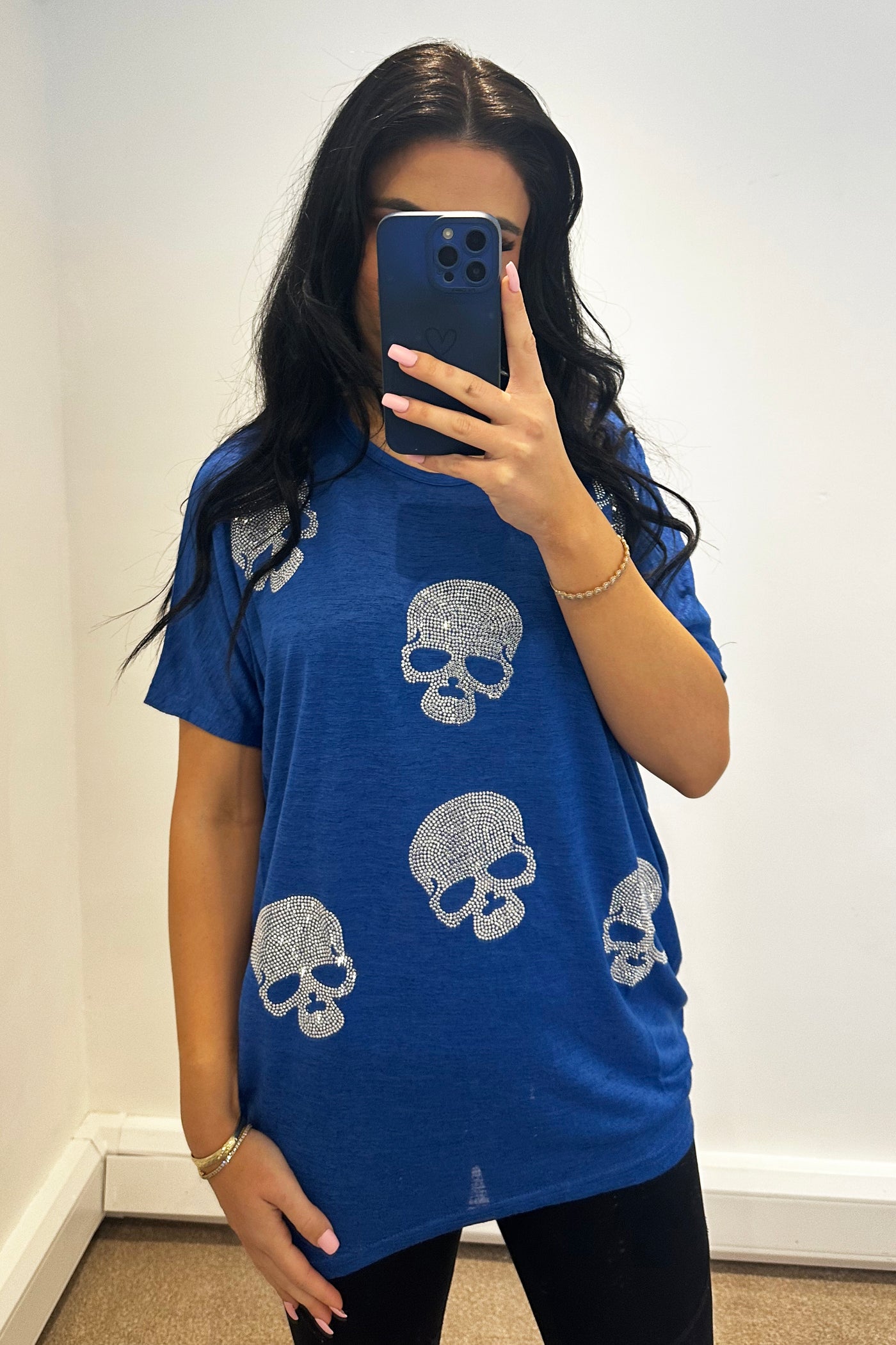 Skull Diamante T-Shirt - Royal Blue