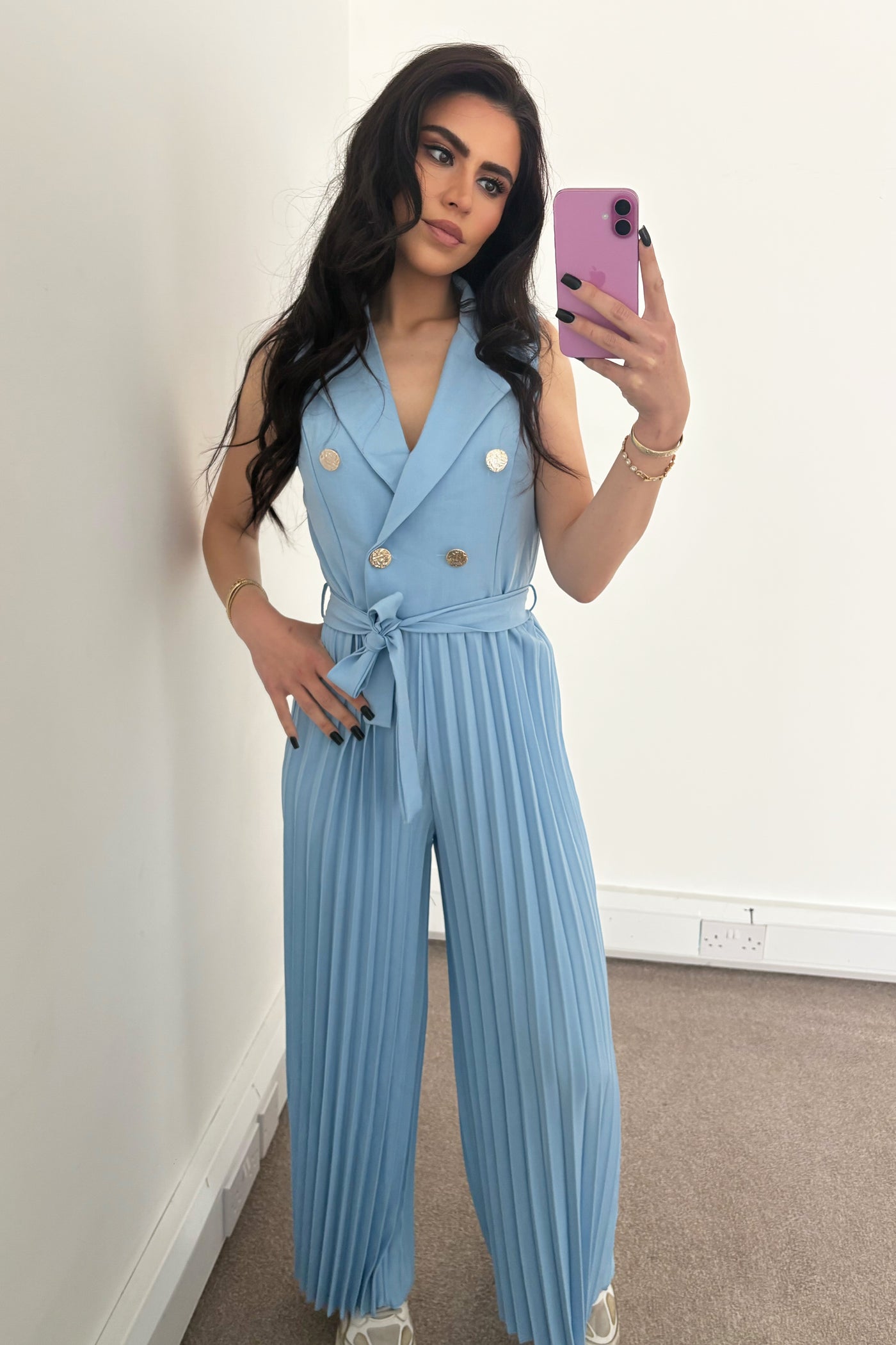 Pleated Jumpsuit - Baby Blue