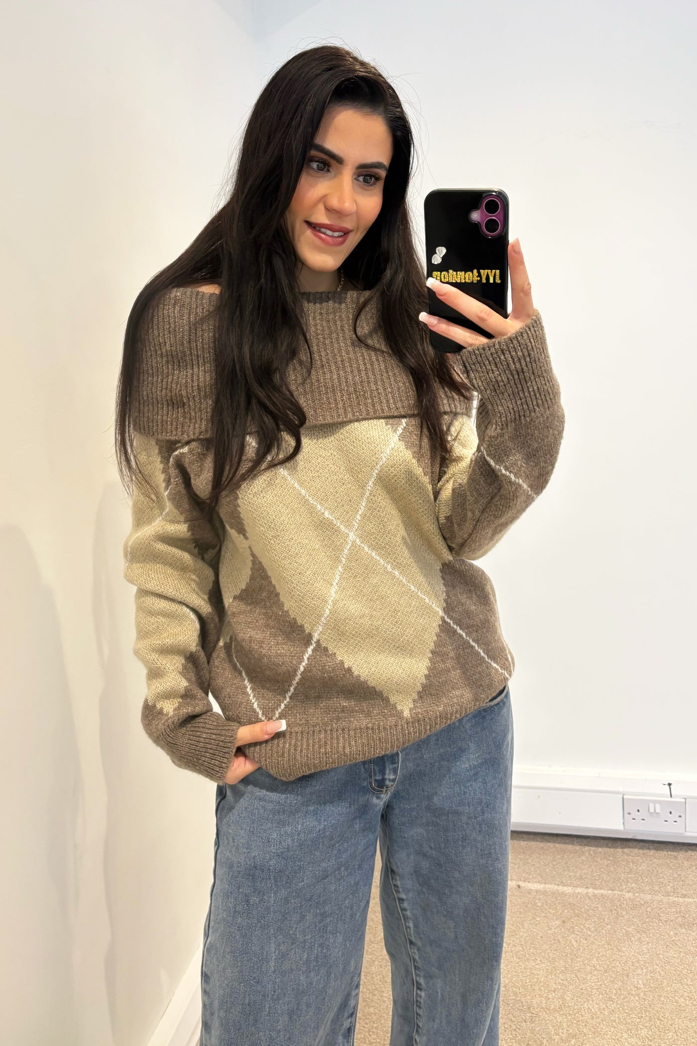 Bardot Geometric Jumper - Taupe