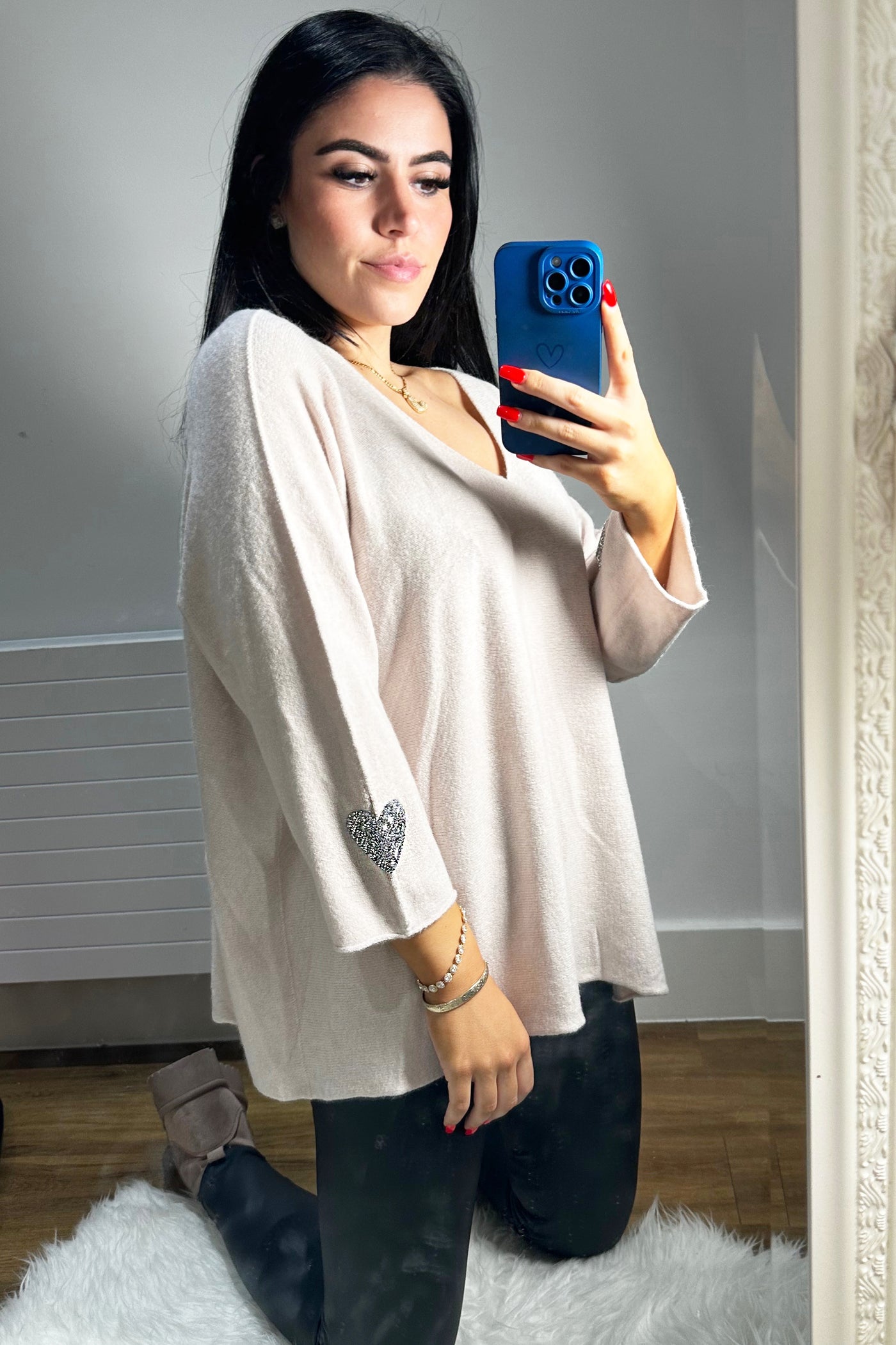 Crystal Heart Jumper - Beige