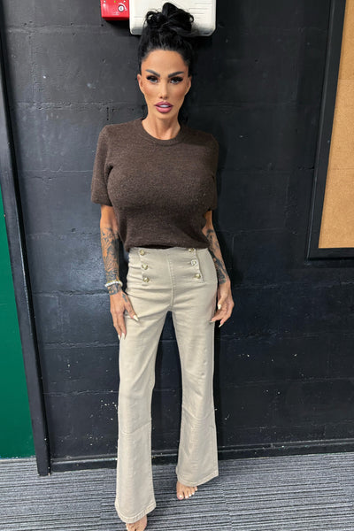 Gold Button Jeans - Beige