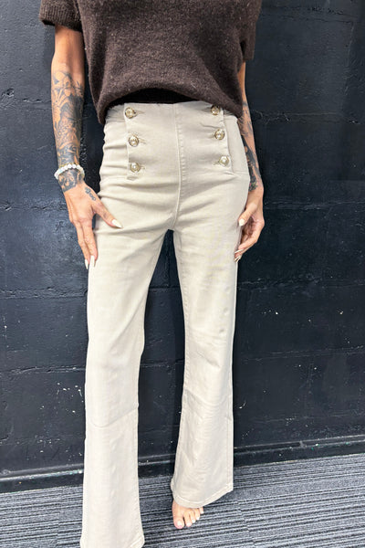 Gold Button Jeans - Beige