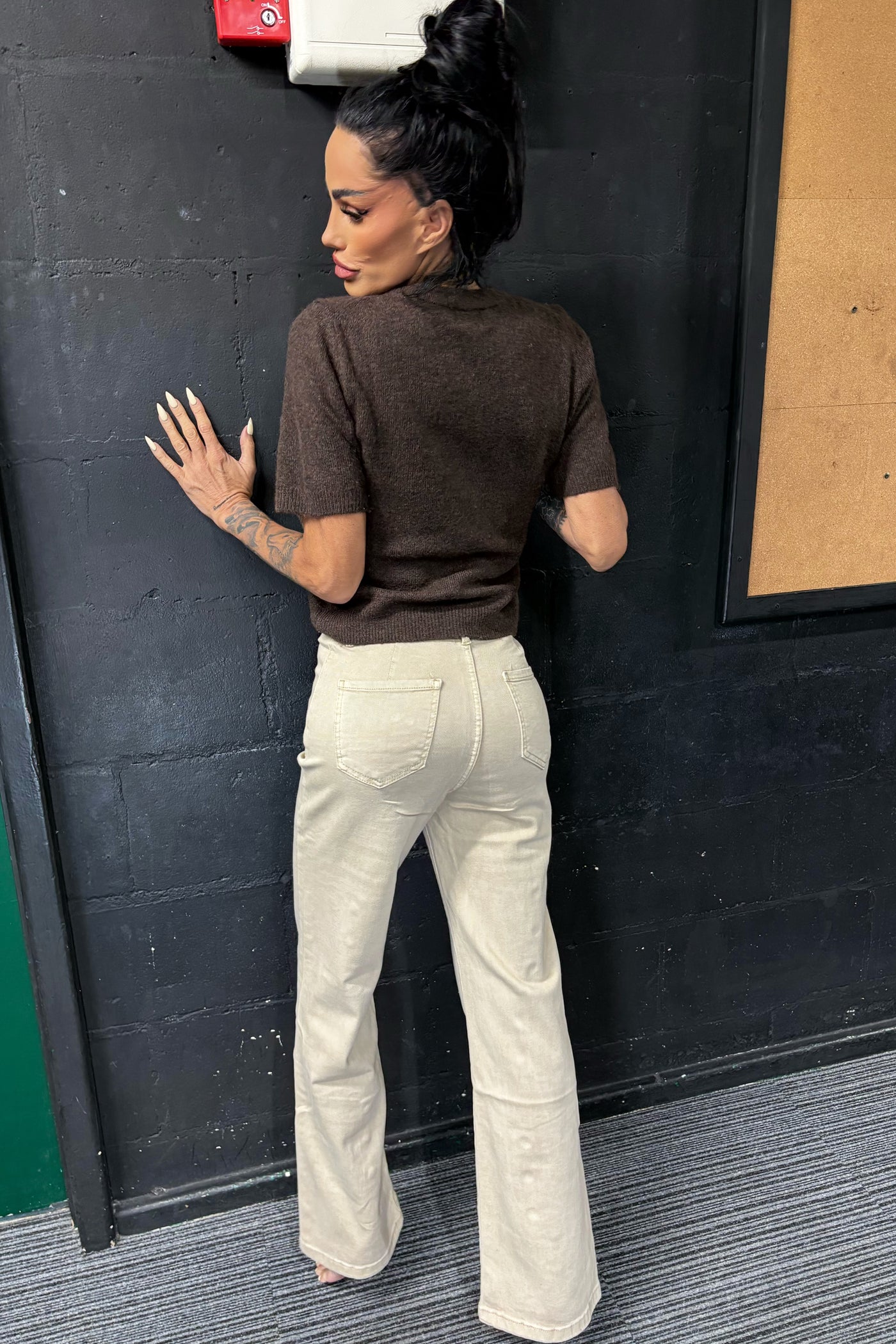 Gold Button Jeans - Beige