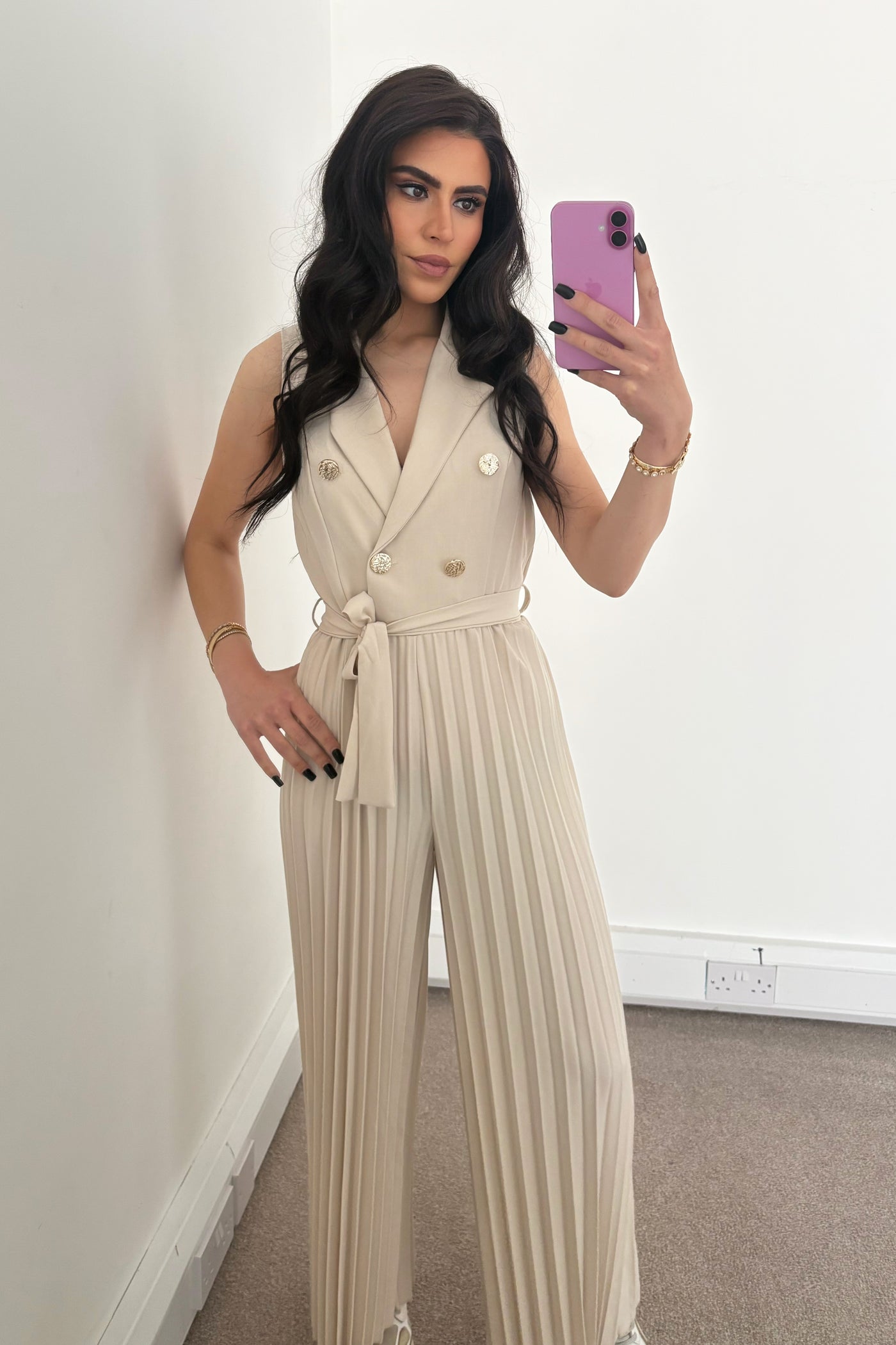 Pleated Jumpsuit - Beige