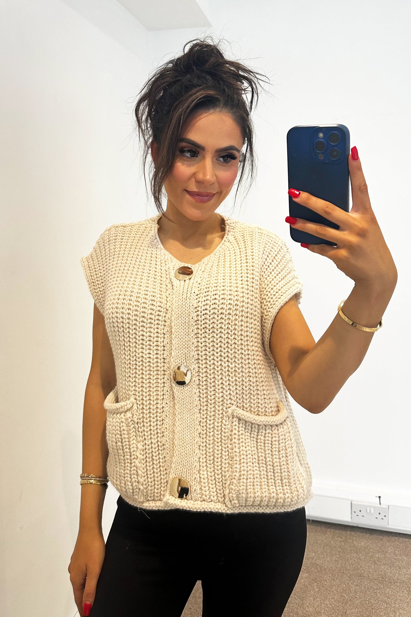 Knit Gilet Top - Beige