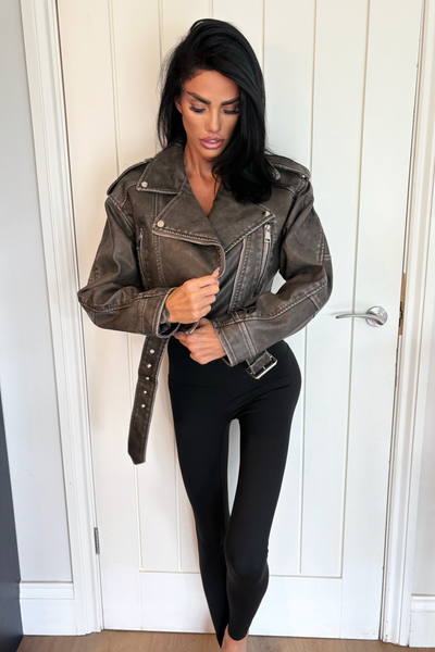 Faux Leather Biker Jacket - Grey