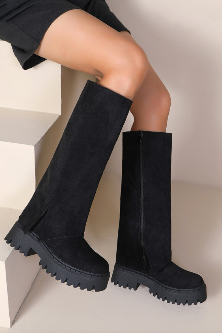 Wedge Cuff Boots - Black