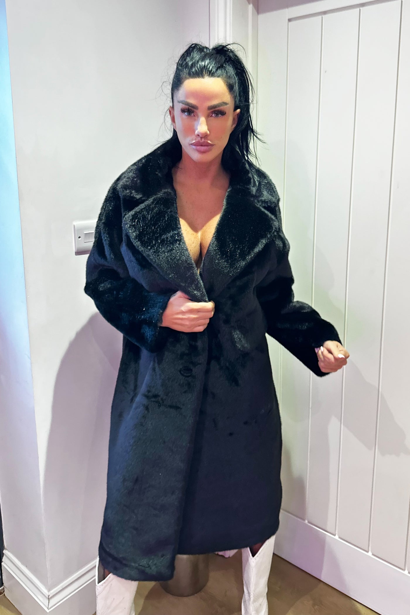 Oversized Faux Fur Coat - Black