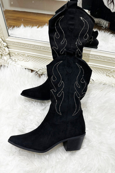 Diamante Cowboy Boots - Black