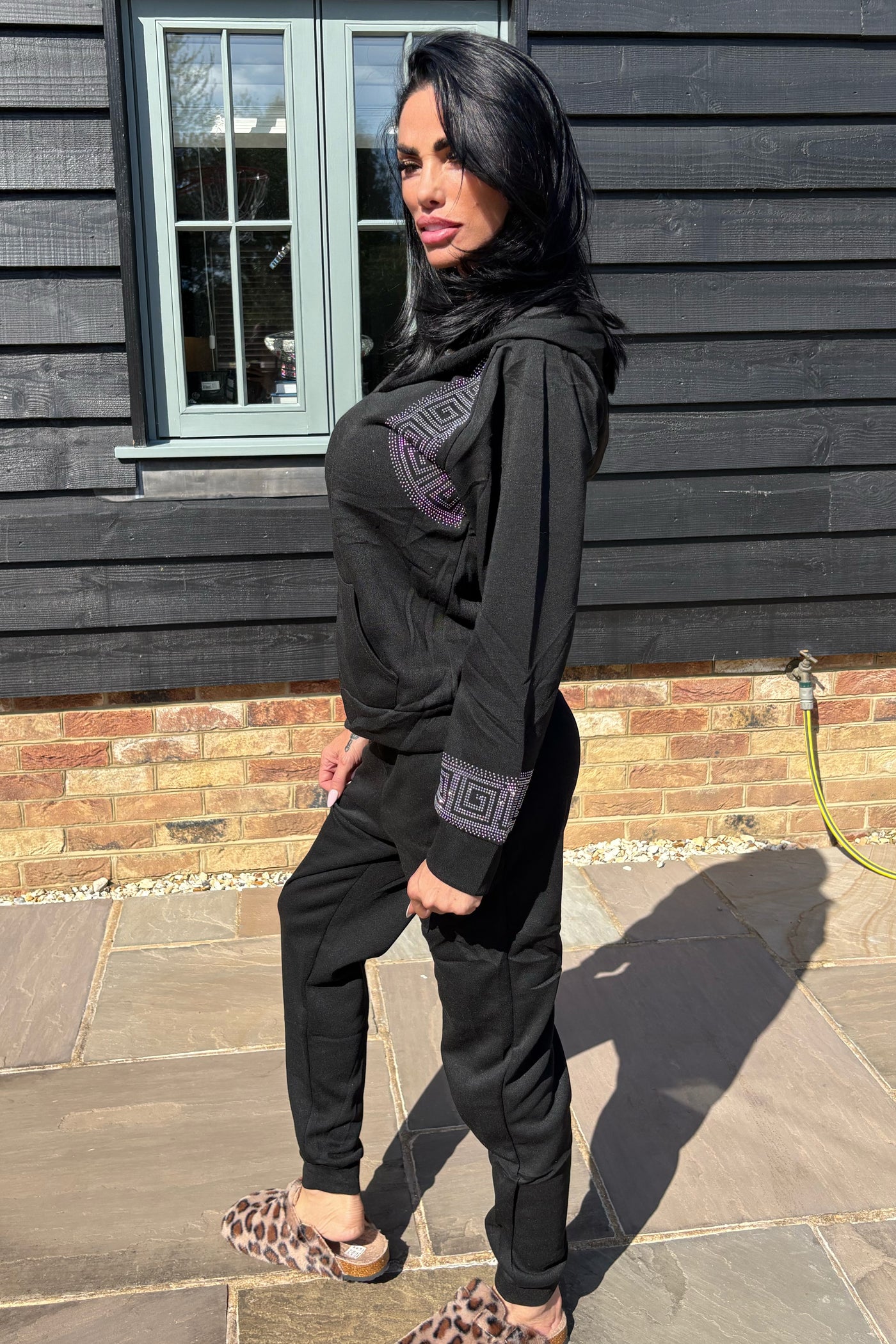Diamante Key Print Tracksuit - Black