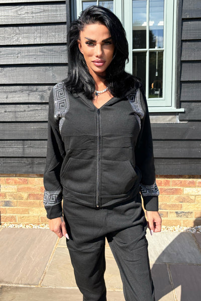 Diamante Key Print Tracksuit - Black