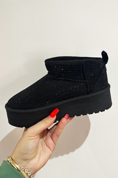 Diamante Platform Boots - Black