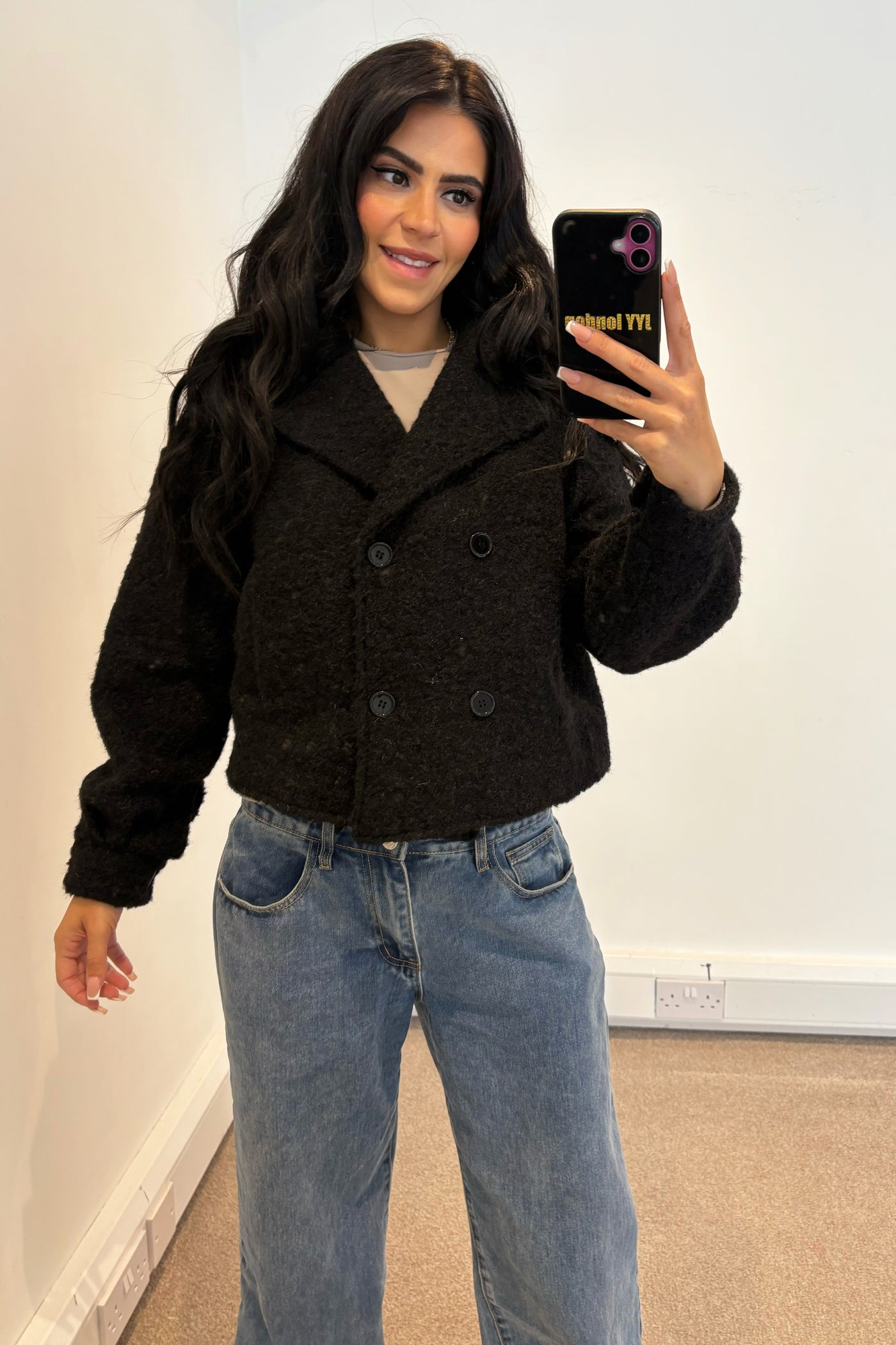 Wool Button Jacket - Black