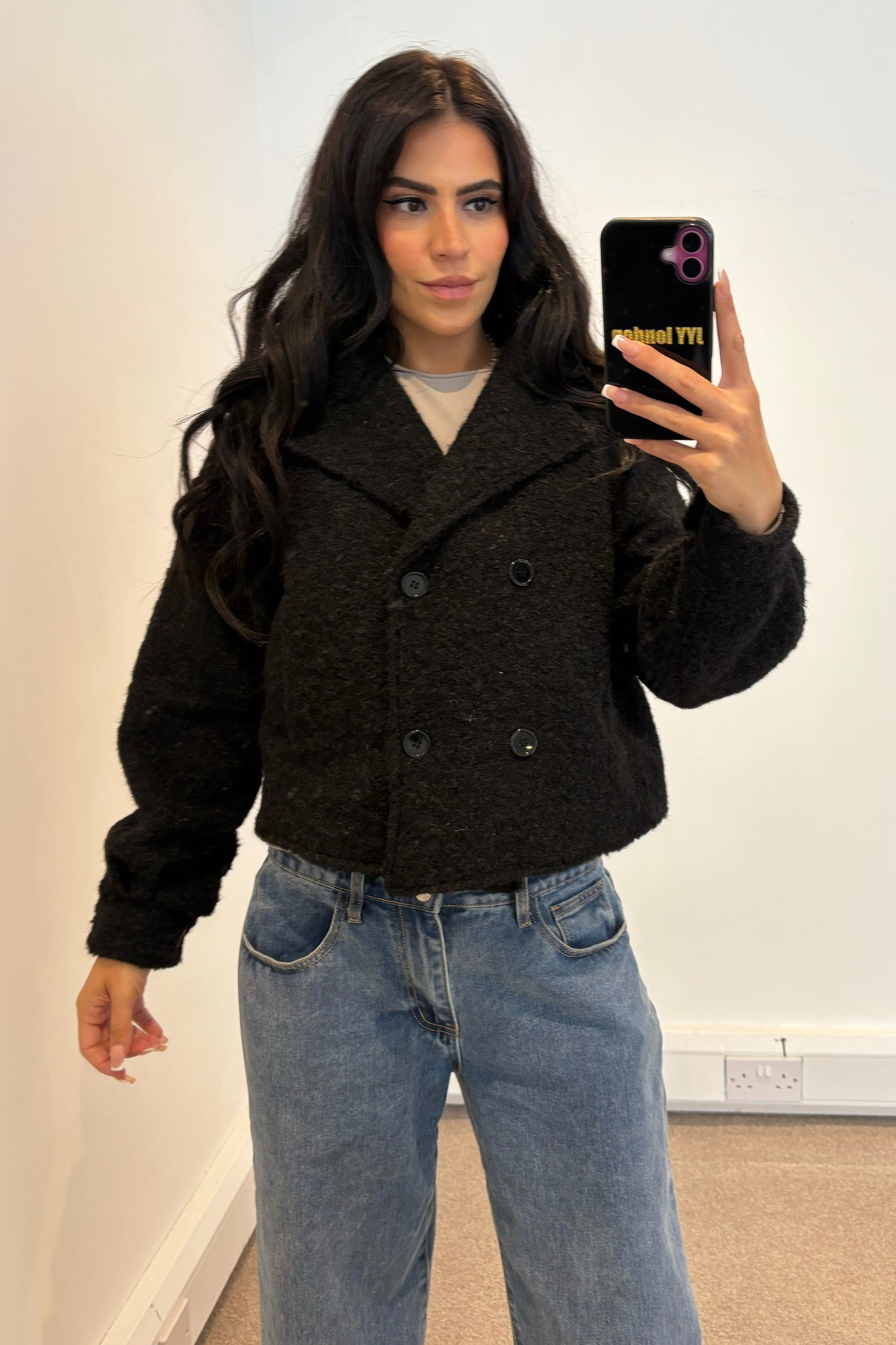 Wool Button Jacket - Black