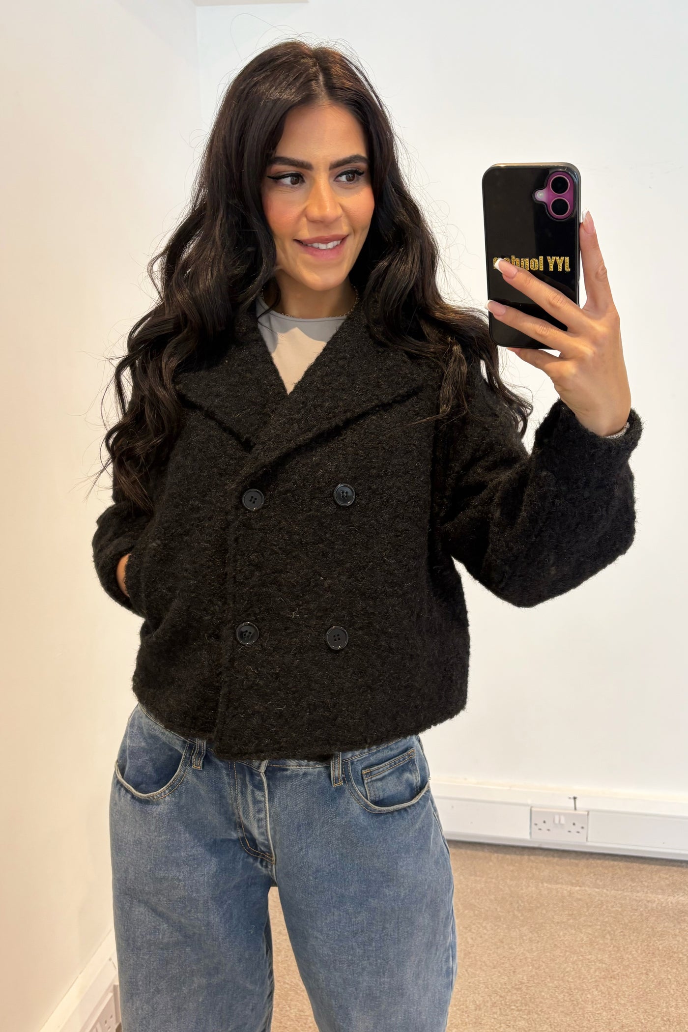 Wool Button Jacket - Black