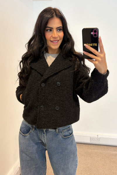 Wool Button Jacket - Black