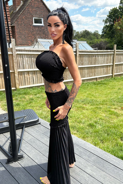 Pleat Maxi Skirt & Top Set - Black