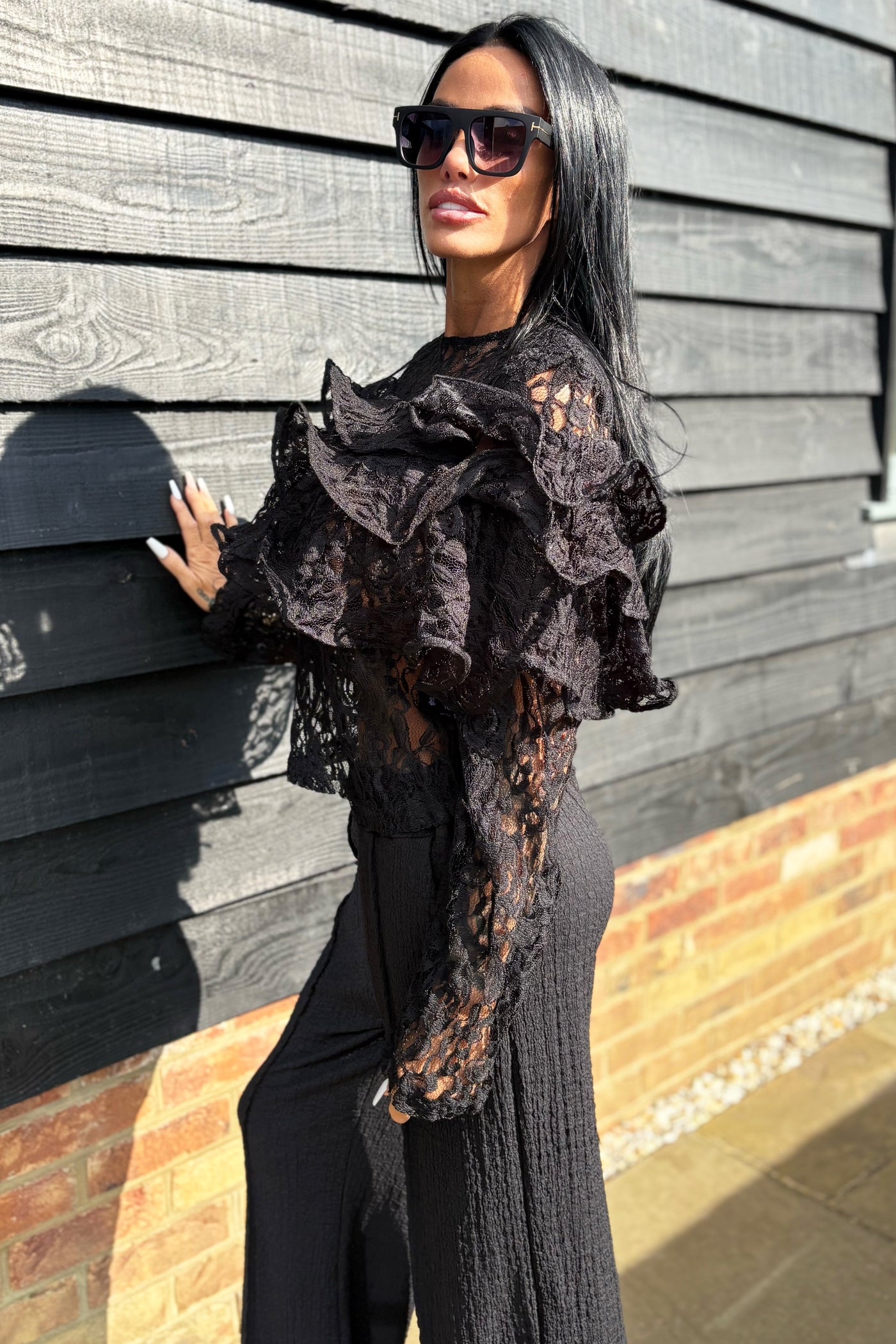 Lace Ruffle Top - Black – JYY London