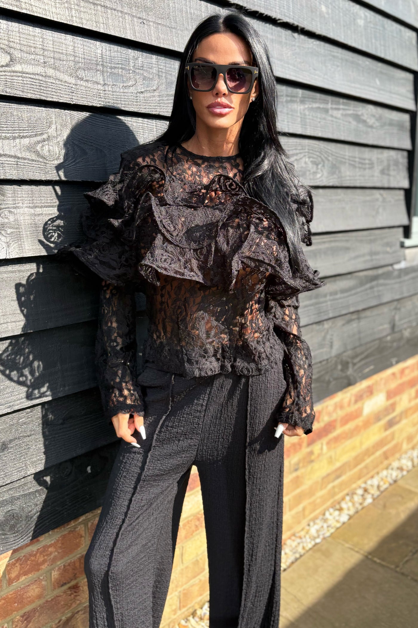 Running Lace Ruffle Top Lace Ruffle Top - Black – JYY London