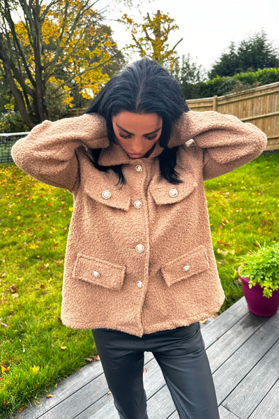 Boucle Gold Button Jacket - Camel