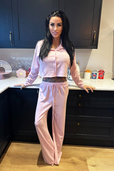 Boxy Shirt & Wide Leg Trouser Set - Pink