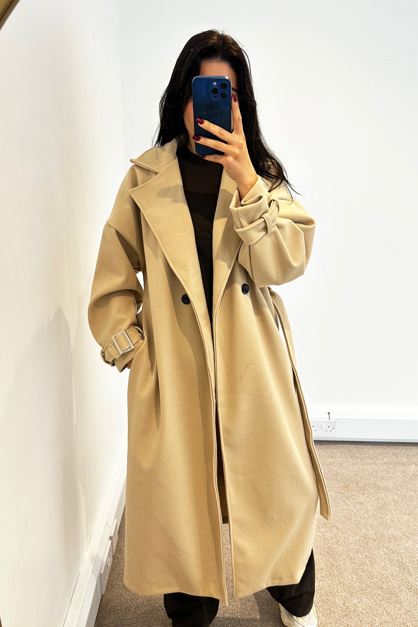 Buckle Longline Coat - Beige