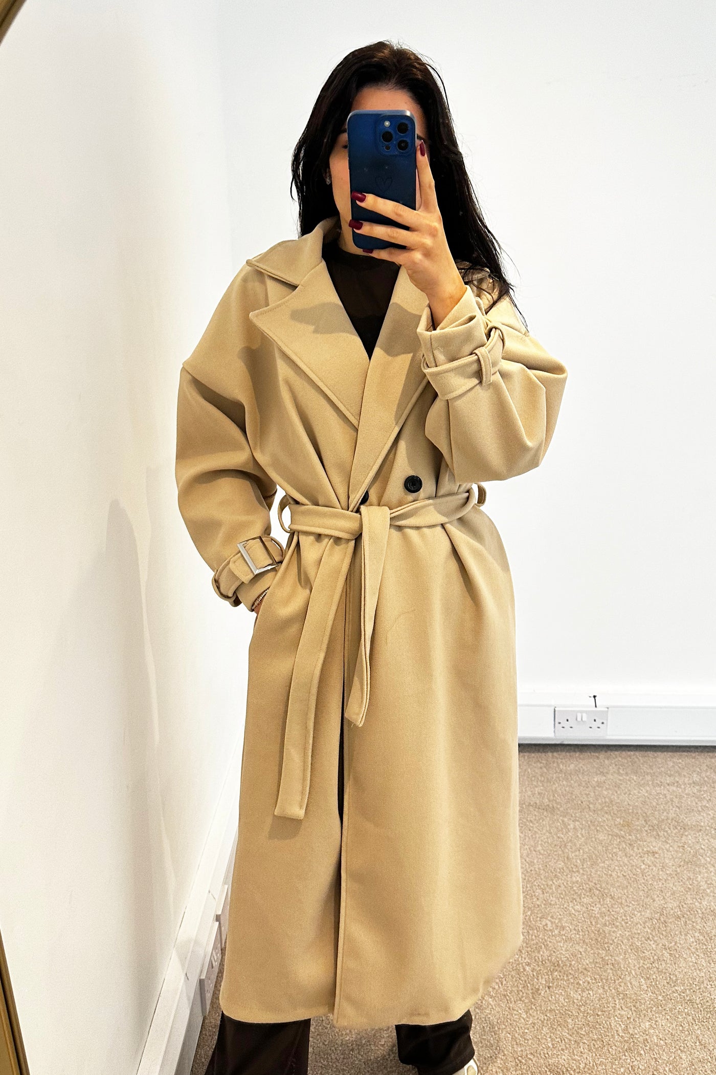 Buckle Longline Coat - Beige