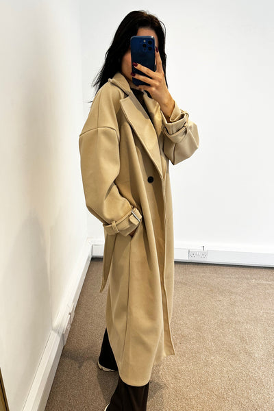 Buckle Longline Coat - Beige