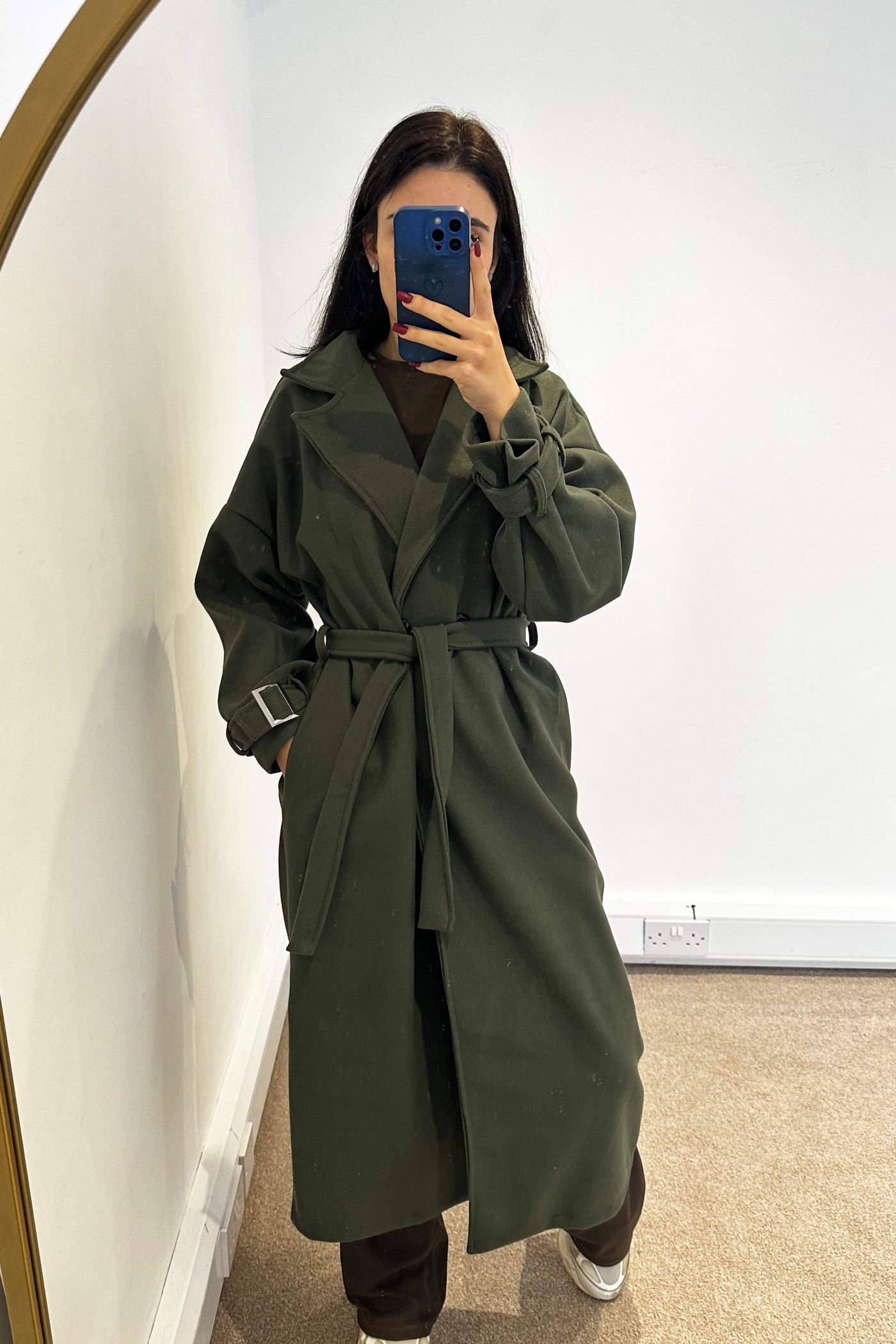 Buckle Longline Coat - Khaki