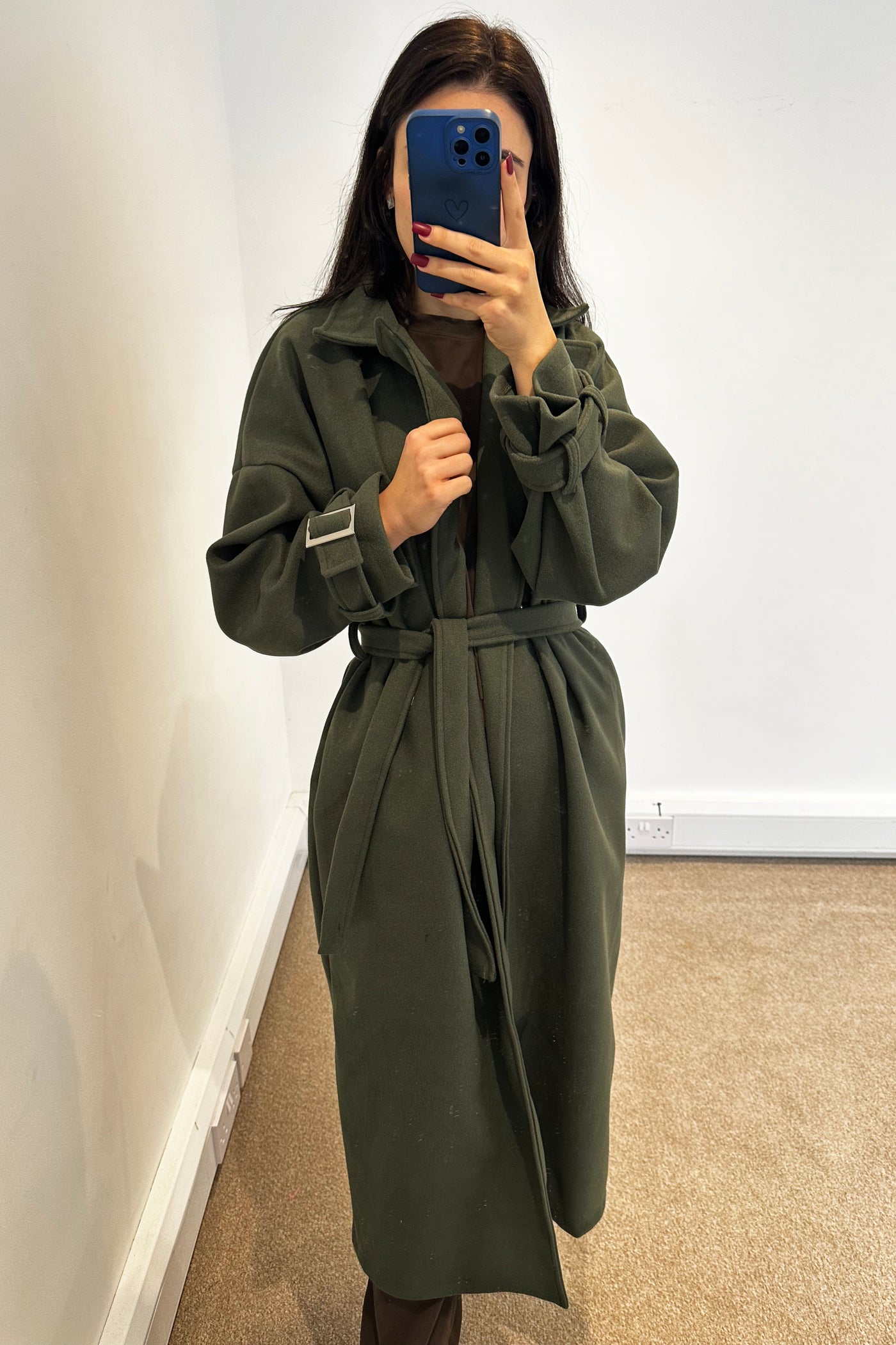 Buckle Longline Coat - Khaki