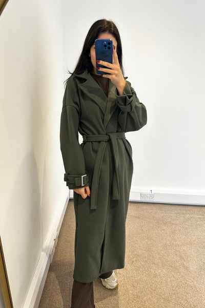 Buckle Longline Coat - Khaki