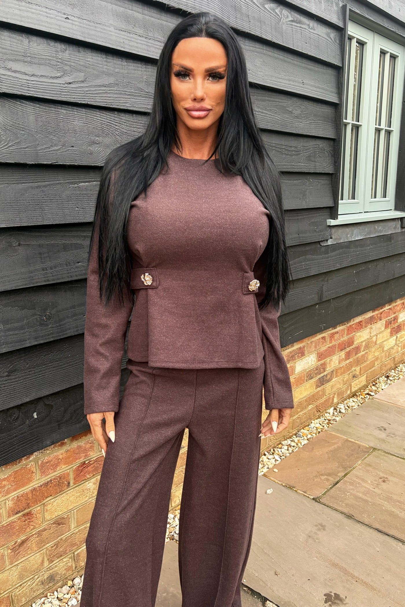 Gold Button Lounge Set - Brown