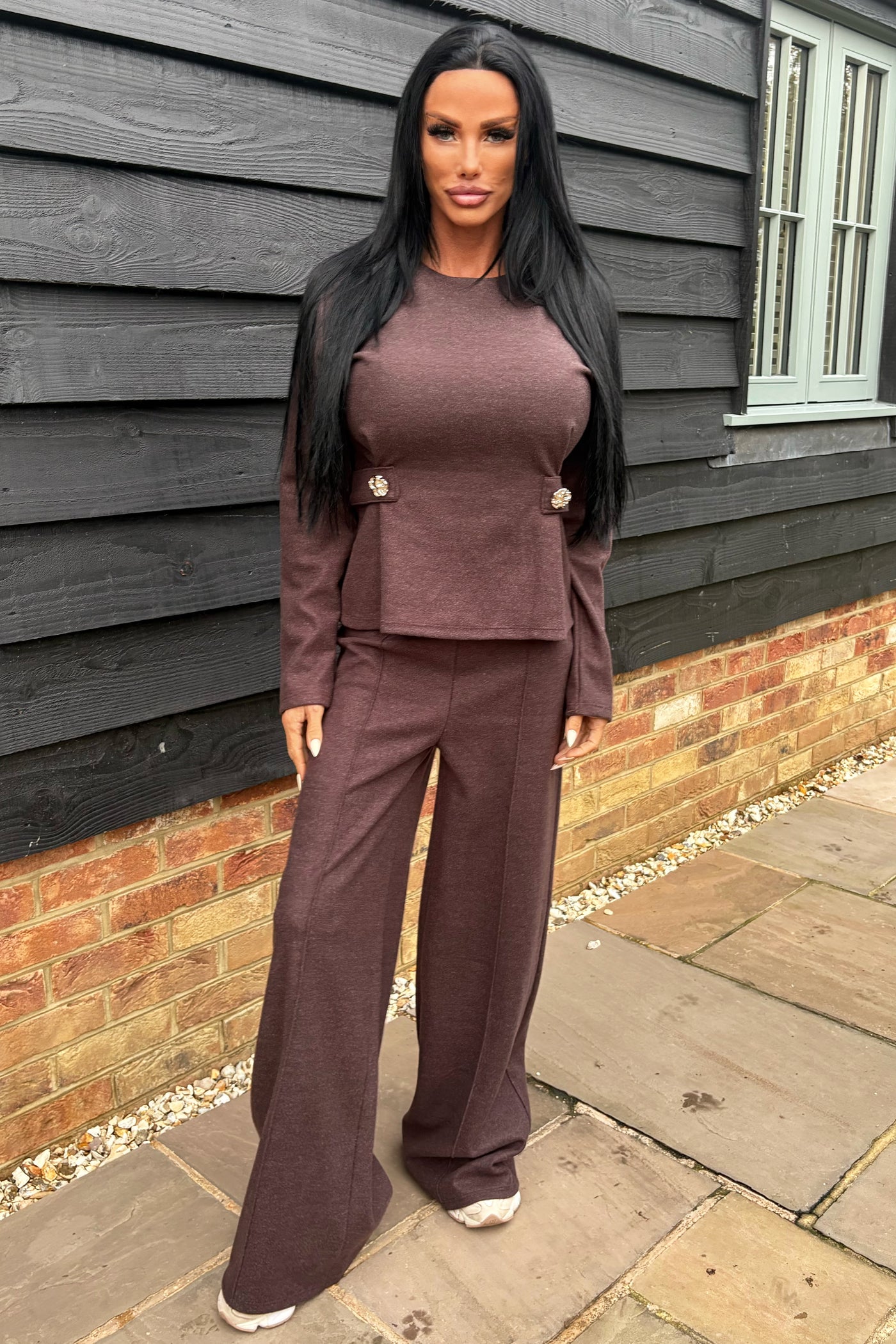 Gold Button Lounge Set - Brown