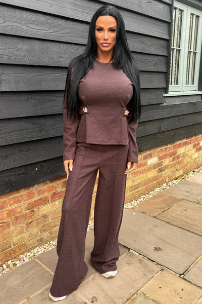 Gold Button Lounge Set - Brown