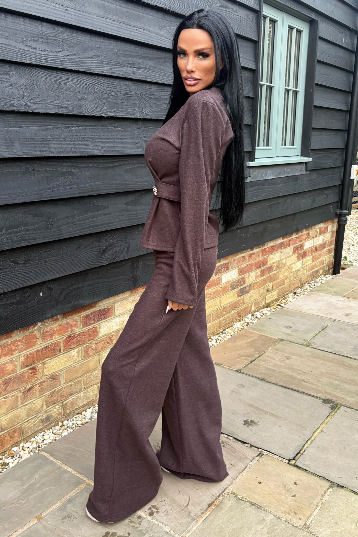 Gold Button Lounge Set - Brown