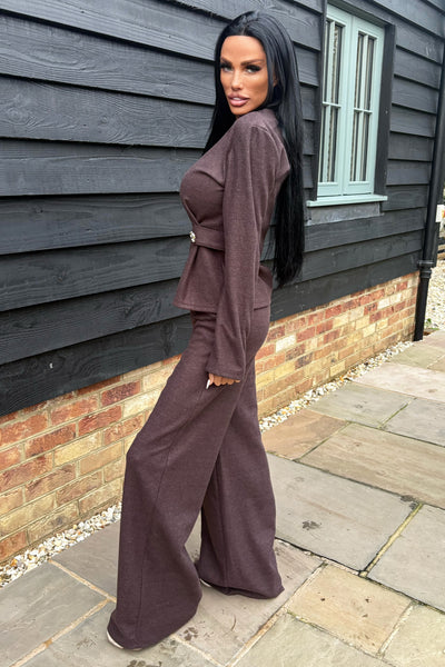 Gold Button Lounge Set - Brown