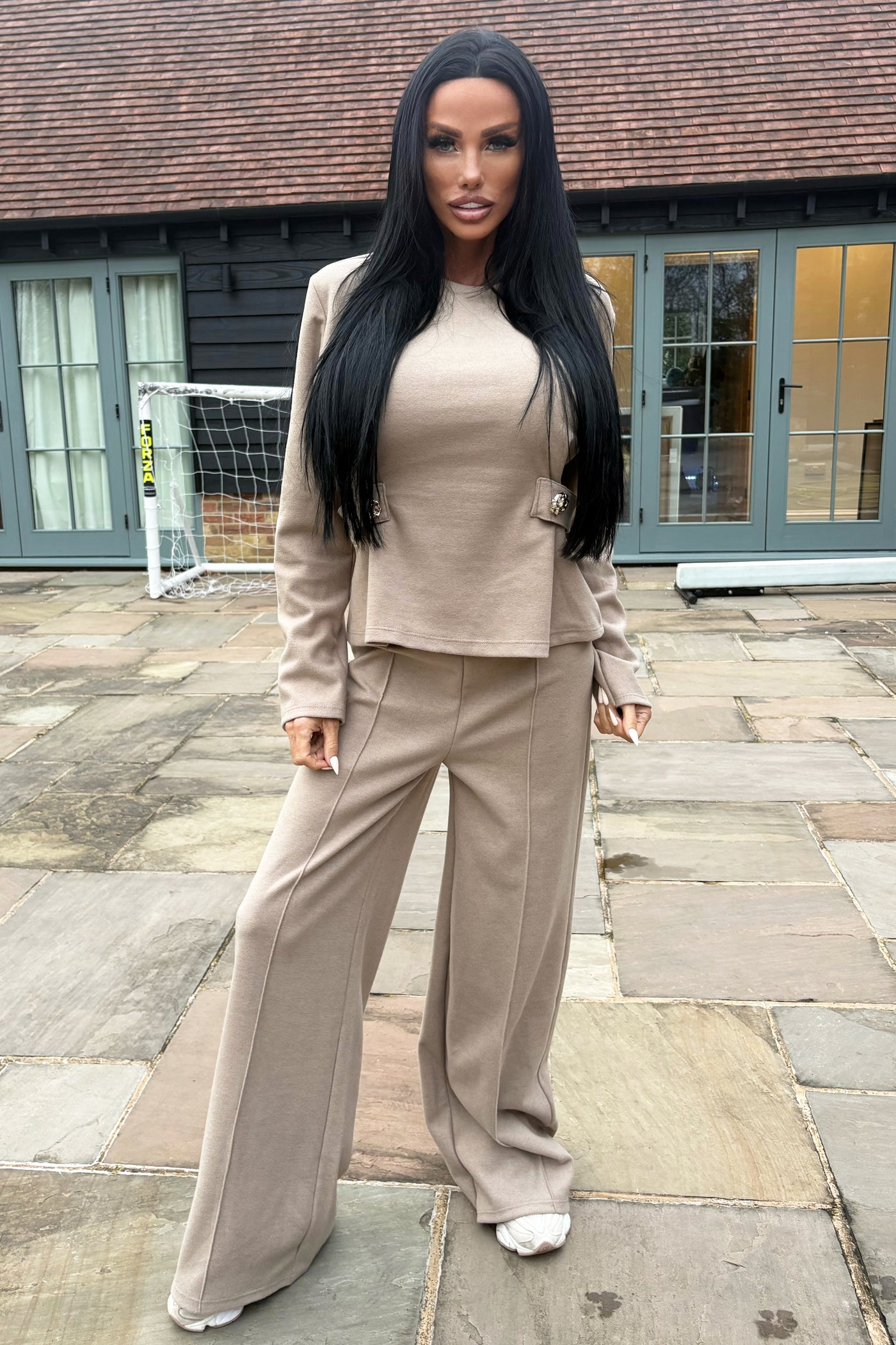 Gold Button Lounge Set - Taupe