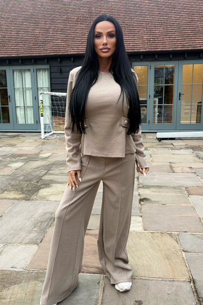Gold Button Lounge Set - Taupe