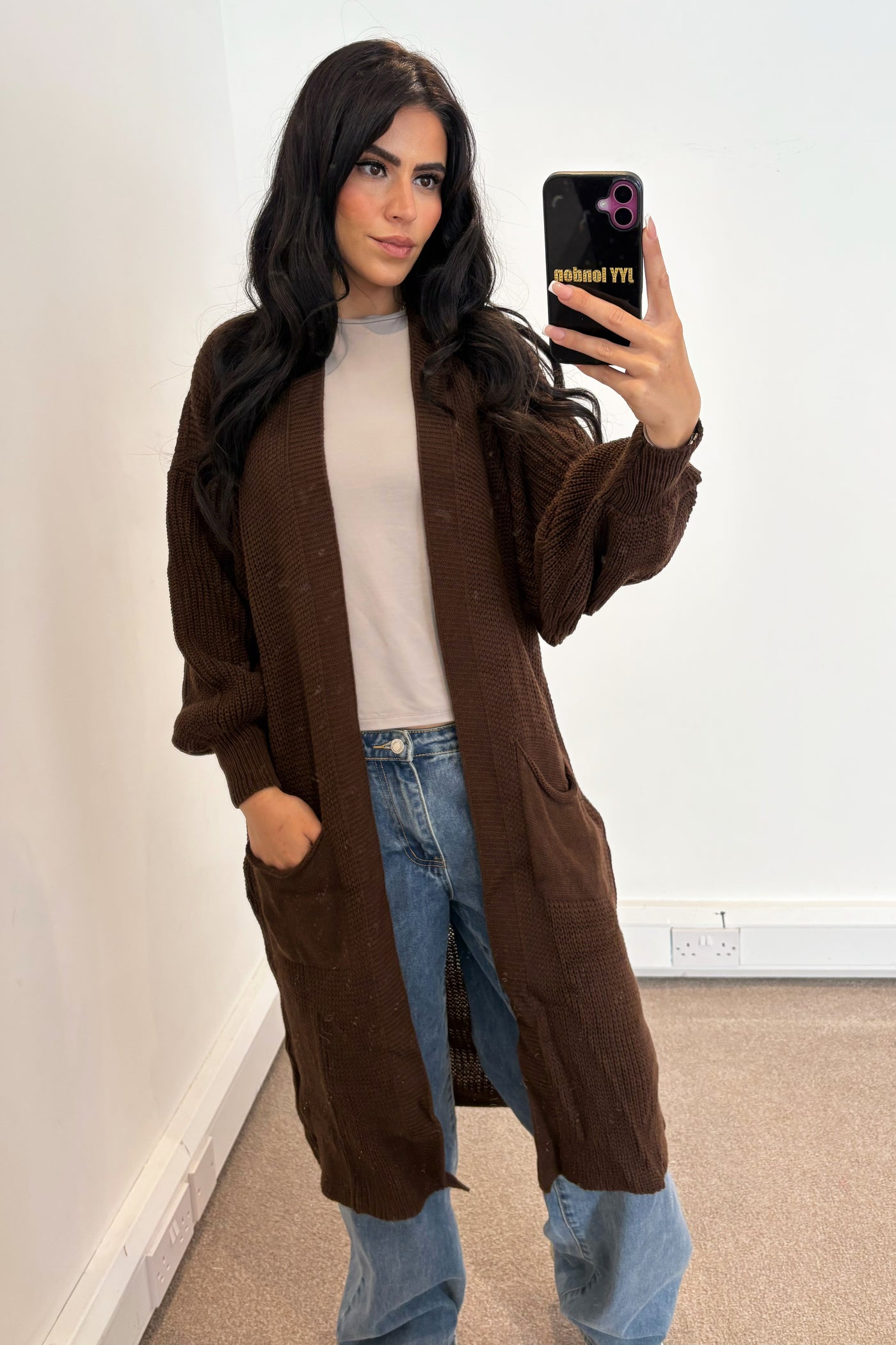 JYY Longline Knit Cardigan - Brown