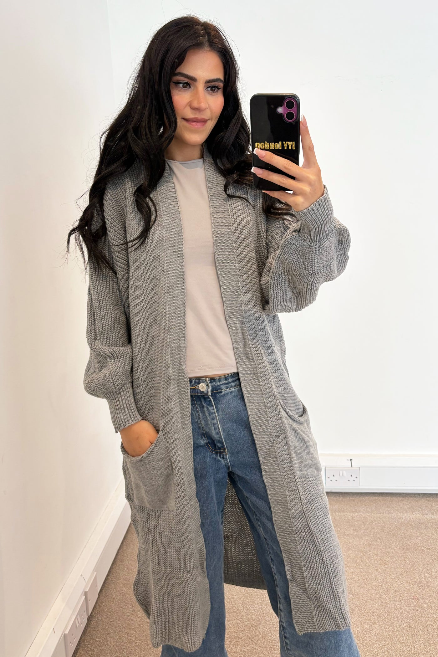 JYY Longline Knit Cardigan - Light Grey