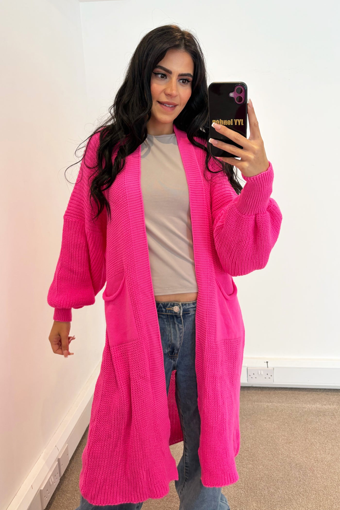 JYY Longline Knit Cardigan - Neon Pink