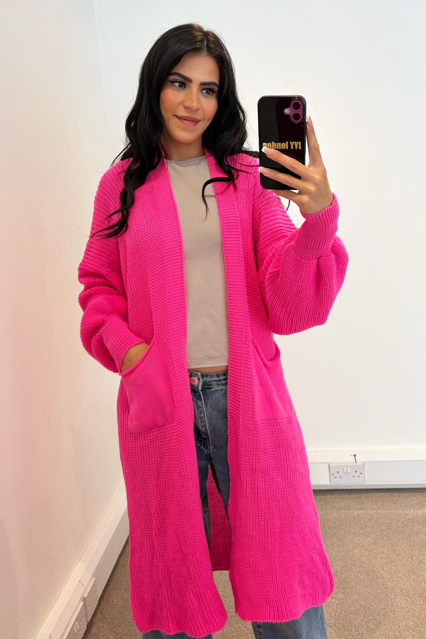 JYY Longline Knit Cardigan - Neon Pink
