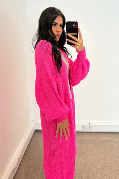 JYY Longline Knit Cardigan - Neon Pink