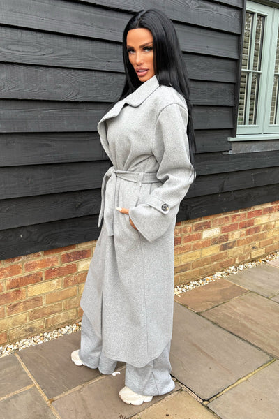 Double Breasted Longline Coat - Grey