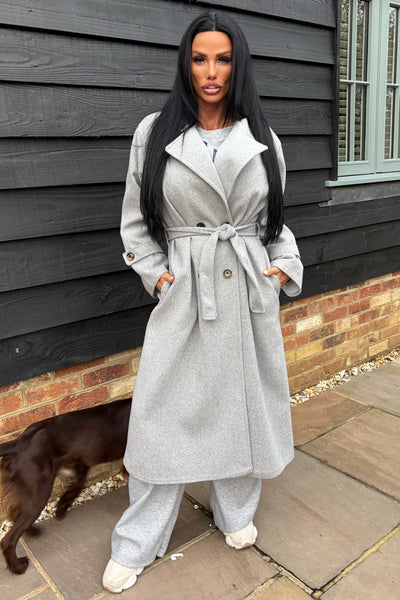 Double Breasted Longline Coat - Grey