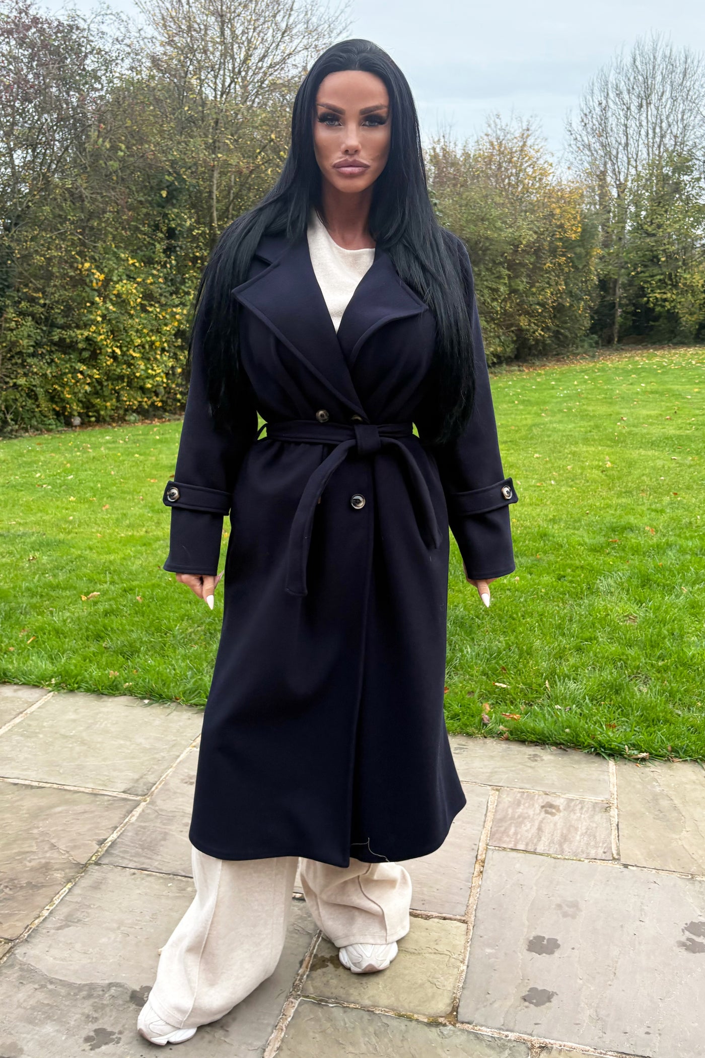 Double Breasted Longline Coat - Navy