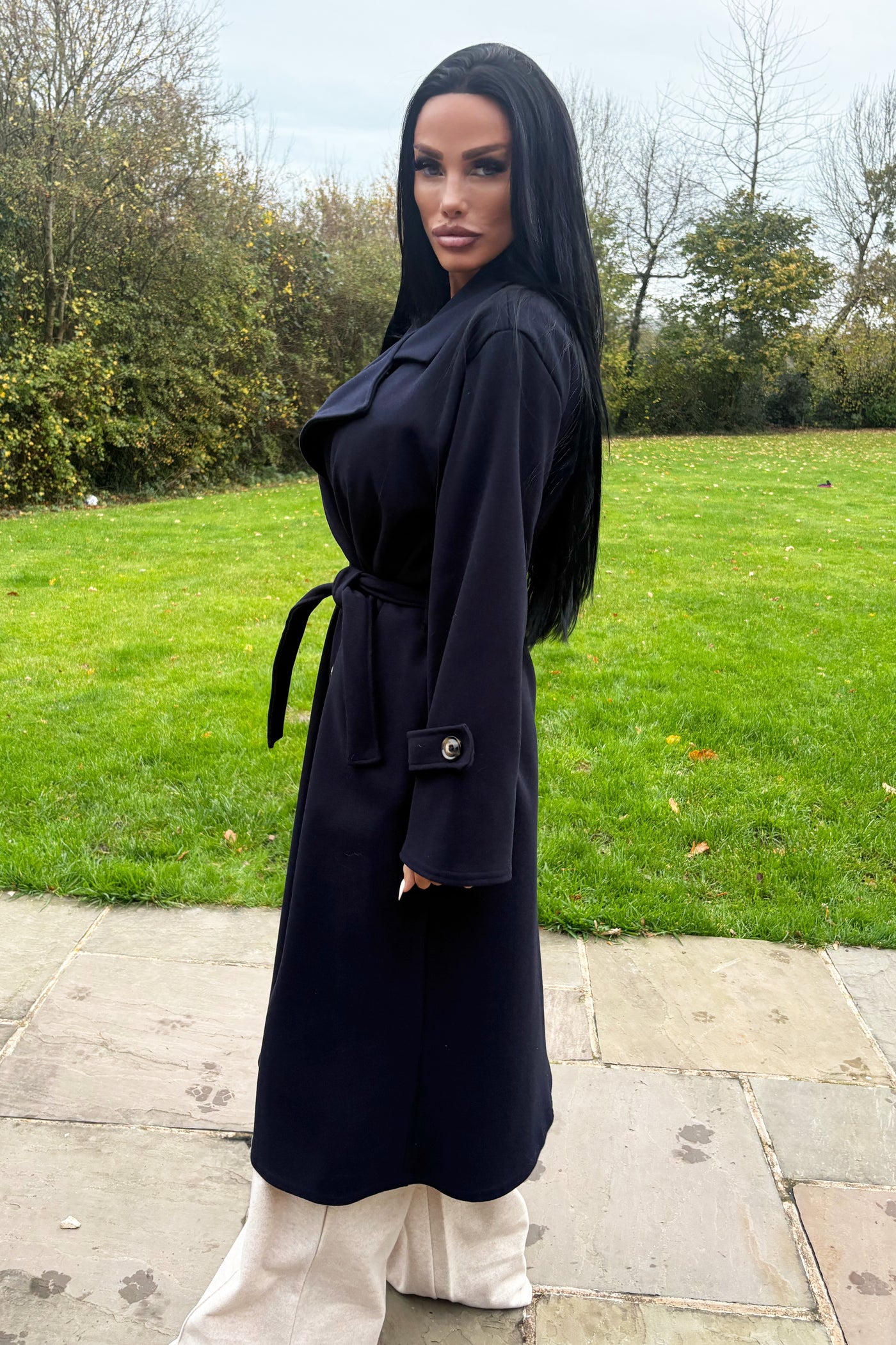 Double Breasted Longline Coat - Navy