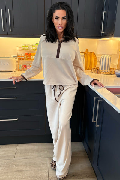 Contrast Piping Tracksuit - Beige