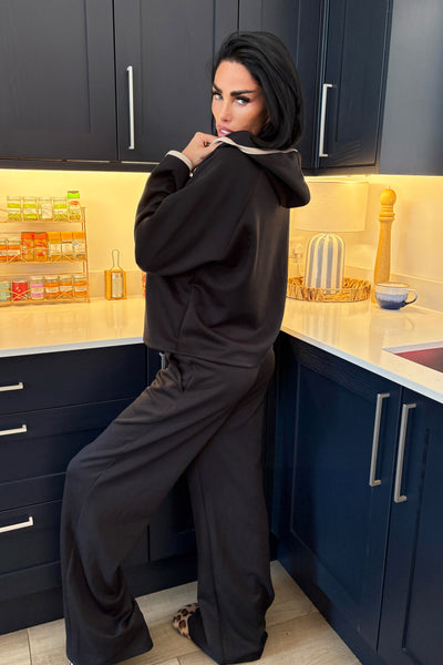 Contrast Piping Tracksuit - Black
